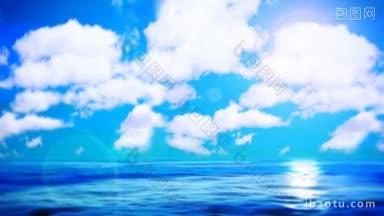 平静的海洋与多<strong>云</strong>的天空无缝<strong>循环</strong>